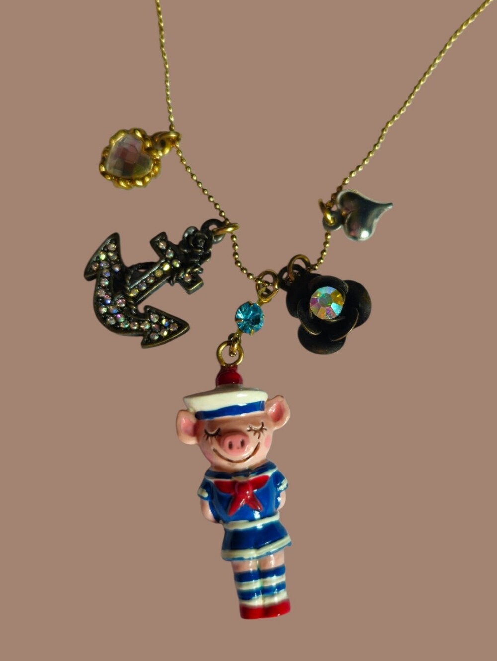 🐷⚓Betsey "IN THE NAVY" Collection Sailor Girl Piggy Charm Necklace - EPC
